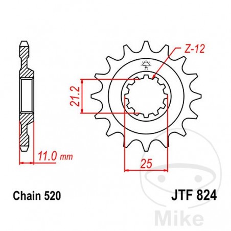 JT SPROCKETS Fine gear transmission pinion 12T P-520 Ø21/25MM 726.00.45