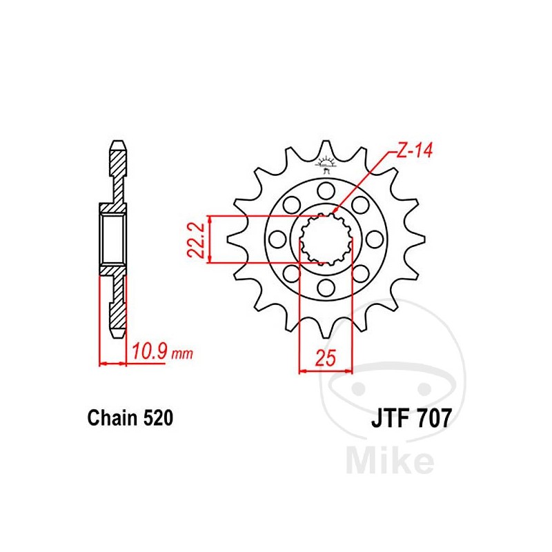 JT SPROCKETS Piñón transmisión racing engranaje fino 17T P-520 Ø22.2/25MM 726.02.28