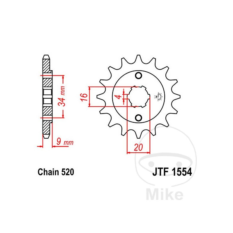 JT SPROCKETS Piñón transmisión engranaje grueso 15T 520 4 Ø16/20 726.02.21
