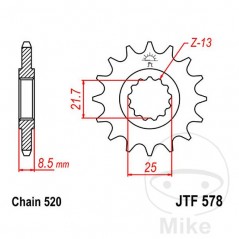 JT SPROCKETS Piñón transmisión engranaje fino 14T P-520 Ø21.6/25MM 726.01.91