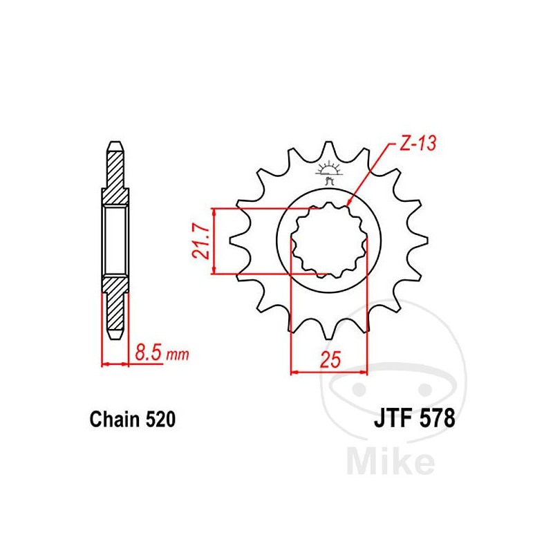 JT SPROCKETS Piñón transmisión engranaje fino 14T P-520 Ø21.6/25MM 726.01.91