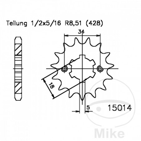 ESJOT coarse gear transmission pinion 13T 428 6 Ø18/20 726.02.30