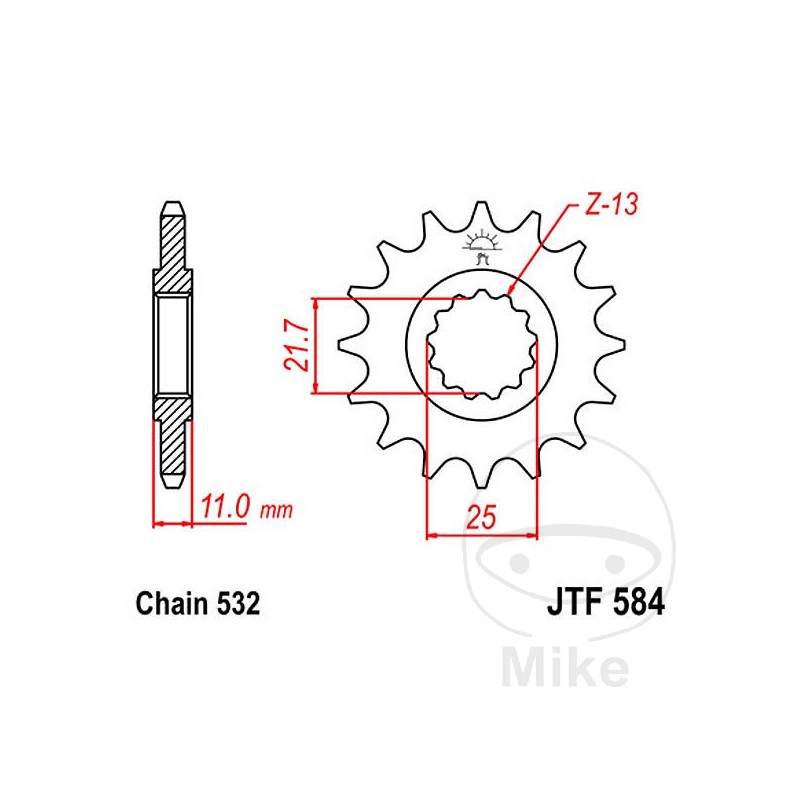 JT SPROCKETS Piñón transmisión engranaje fino 15T P-532 Ø21.6/25MM 726.01.62