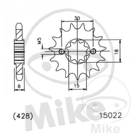 ESJOT Fine gear transmission pinion 13T 428 Ø15/18 726.22.64