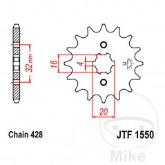 JT SPROCKETS Piñón transmisión engranaje grueso 15T P-428 6 Ø16/20 726.04.14