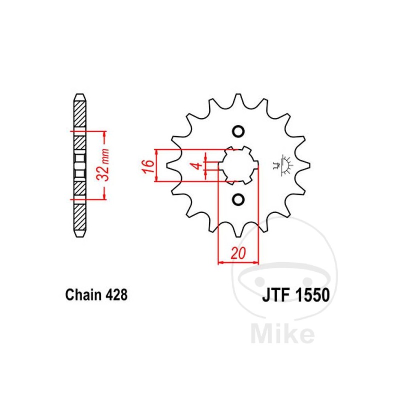 JT SPROCKETS Piñón transmisión engranaje grueso 14T 428 6 Ø16/20 726.08.88