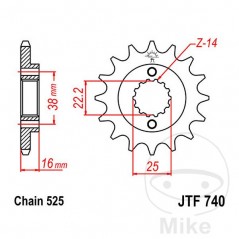 JT SPROCKETS Piñón transmisión 15T P-525 ALTN: 7260574 726.03.00