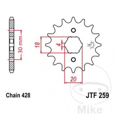 JT SPROCKETS Piñón transmisión engranaje grueso 19T 428 4 Ø18/20 726.03.44