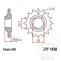 JT SPROCKETS Piñón transmisión engranaje fino 13T P-520 Ø22/25MM 726.01.75