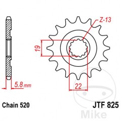 JT SPROCKETS Fine gear transmission pinion 13T 520 Ø19/22 726.04.15