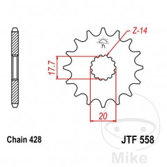 JT SPROCKETS Piñón transmisión engranaje fino 20T 428 Ø17.7/20 726.13.65