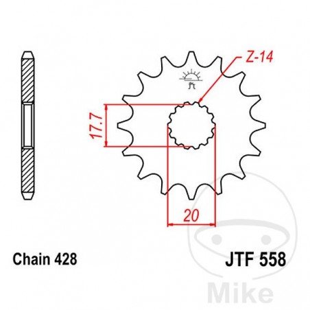 JT SPROCKETS Fine gear transmission pinion 13T P-428 Ø17.7/20MM 726.40.05
