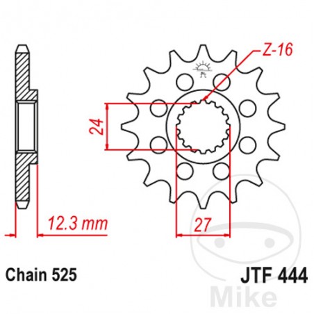 JT SPROCKETS Pinion transmission racing fine gear 16T P-525 Ø24/27MM 726.04.60