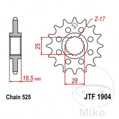 JT SPROCKETS Piñón transmisión racing engranaje fino 15T P-525 Ø25/28MM 726.10.24