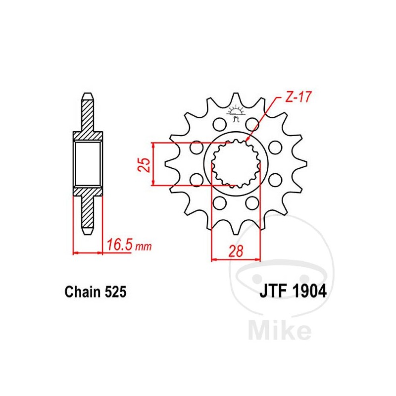 JT SPROCKETS Piñón transmisión racing engranaje fino 15T P-525 Ø25/28MM 726.10.24