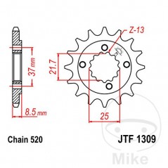 JT SPROCKETS Piñón transmisión engranaje fino 16T P-520 Ø21.6/25MM 726.02.02