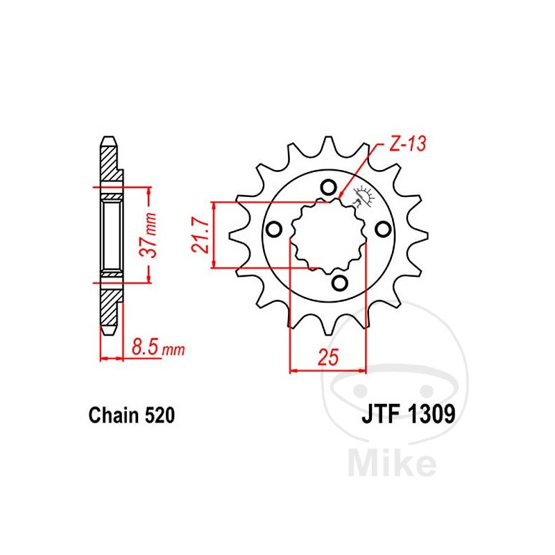 JT SPROCKETS Piñón transmisión engranaje fino 16T P-520 Ø21.6/25MM 726.02.02