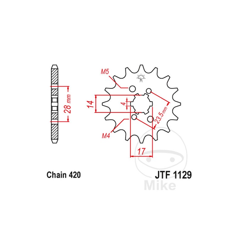 JT SPROCKETS Piñón transmisión engranaje grueso 14T 420 4 Ø14/17 726.05.59