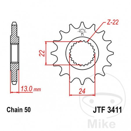 JT SPROCKETS Fine gear transmission pinion 16T 530 Ø24/22 726.05.57
