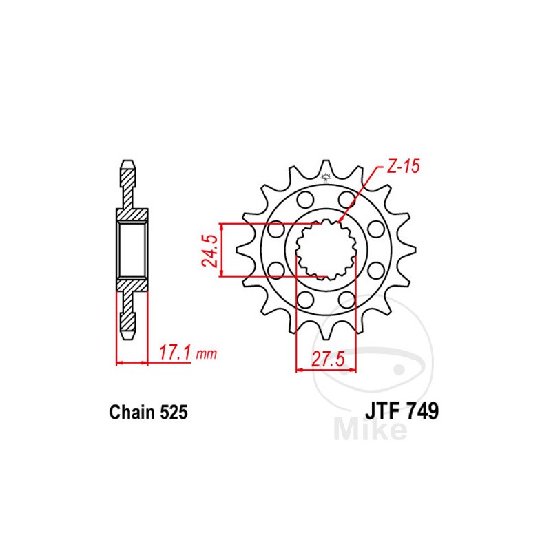 JT SPROCKETS Piñón transmisión engranaje fino RACING 16T 525 Ø24.5/27.5 726.05.67