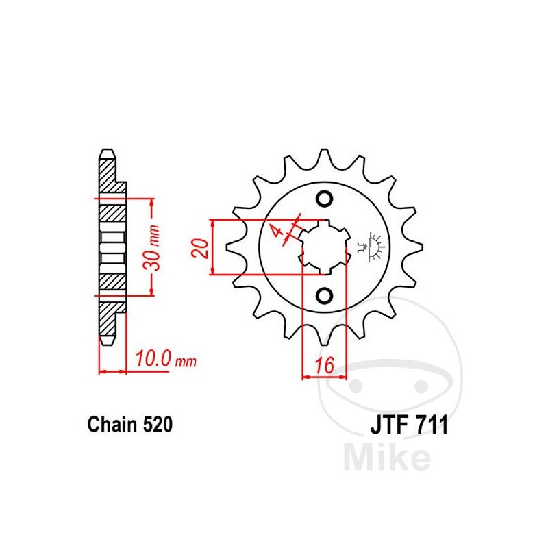 JT SPROCKETS coarse gear transmission pinion 12T P-520 4 Ø16/20MM 726.01.64