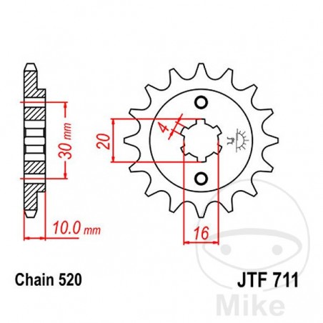JT SPROCKETS coarse gear transmission pinion 12T P-520 4 Ø16/20MM 726.01.64