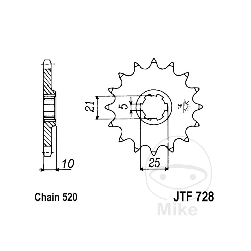 JT SPROCKETS Piñón transmisión engranaje grueso 16T 520 5 Ø21/25 726.06.64