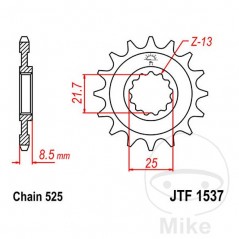 JT SPROCKETS Piñón transmisión engranaje fino 19T P-525 Ø21.6/25MM 726.03.02