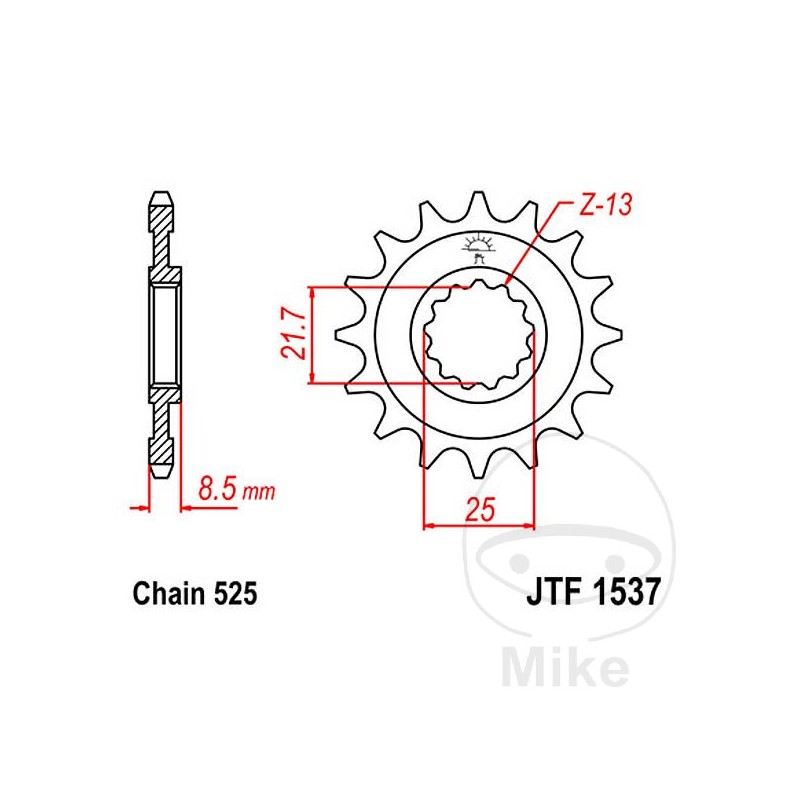 JT SPROCKETS Piñón transmisión engranaje fino 19T P-525 Ø21.6/25MM 726.03.02