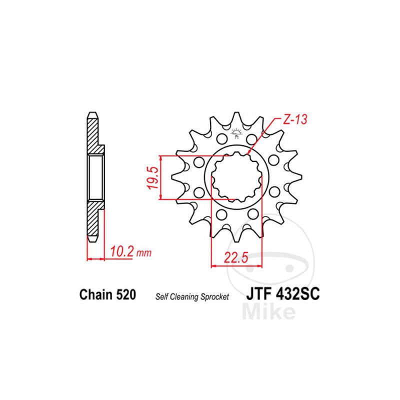 JT SPROCKETS Piñón transmisión engranaje fino RACING 14T 520 Ø19.5/22 726.07.71