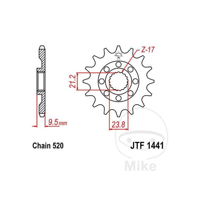 JT SPROCKETS Piñón transmisión racing engranaje fino 15T P-520 Ø21.2/23.8MM 726.04.58