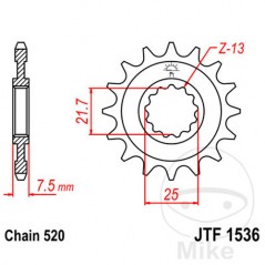 JT SPROCKETS Fine gear transmission pinion 14T 520 Ø21.7/25 726.09.95