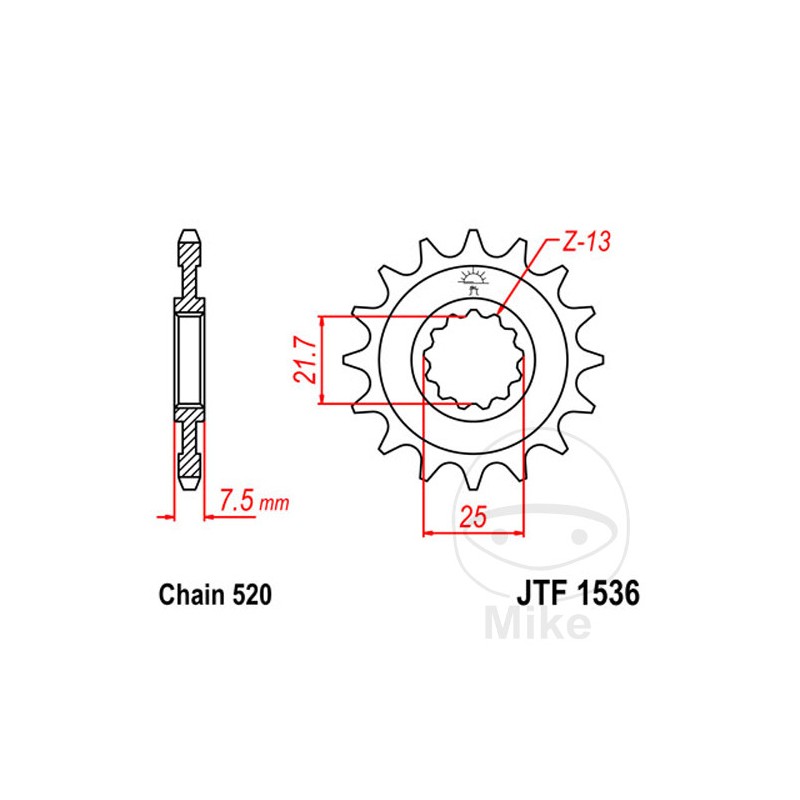 JT SPROCKETS Fine gear transmission pinion 14T 520 Ø21.7/25 726.09.95
