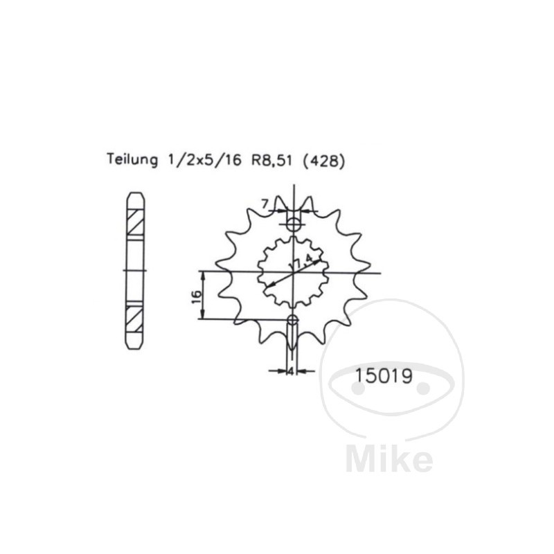 ESJOT Fine gear transmission pinion 16T 428 Ø17.4/20 726.10.27
