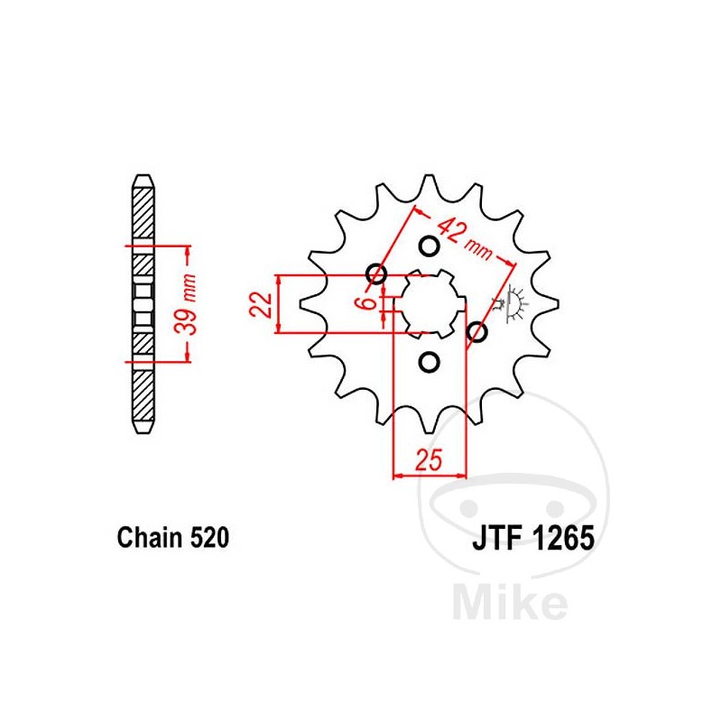 JT SPROCKETS Piñón transmisión engranaje grueso 17T P-520 6 Ø22/25MM 726.02.90