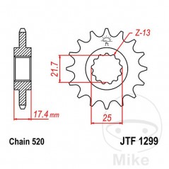 JT SPROCKETS Fine gear transmission pinion 14T 520 Ø21.7/25 726.11.22