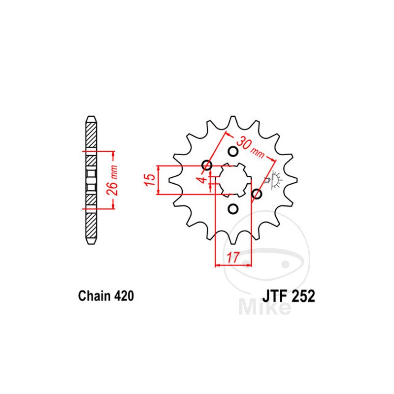 JT SPROCKETS Piñón transmisión engranaje grueso 15T P-420 6 Ø15/17MM 726.00.80