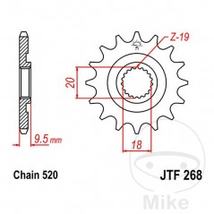 JT SPROCKETS Fine gear transmission pinion 13T 520 Ø18/20 726.11.24