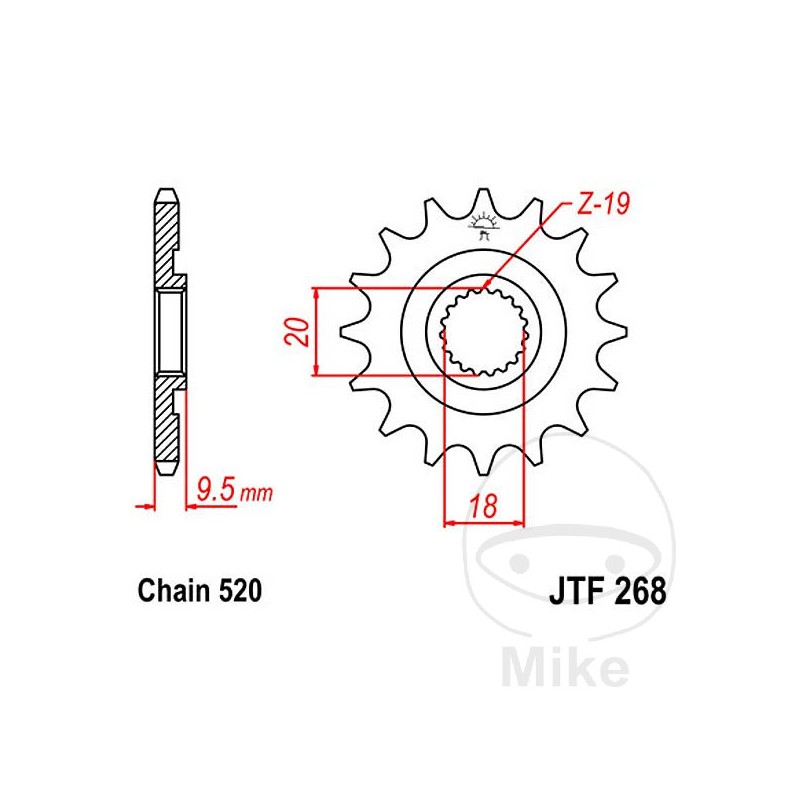JT SPROCKETS Fine gear transmission pinion 13T 520 Ø18/20 726.11.24