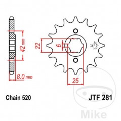 JT SPROCKETS Piñón transmisión engranaje grueso 16T P-520 6 Ø22/25MM 726.00.91