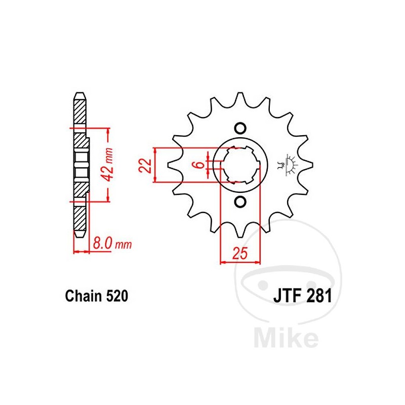 JT SPROCKETS Piñón transmisión engranaje grueso 16T P-520 6 Ø22/25MM 726.00.91