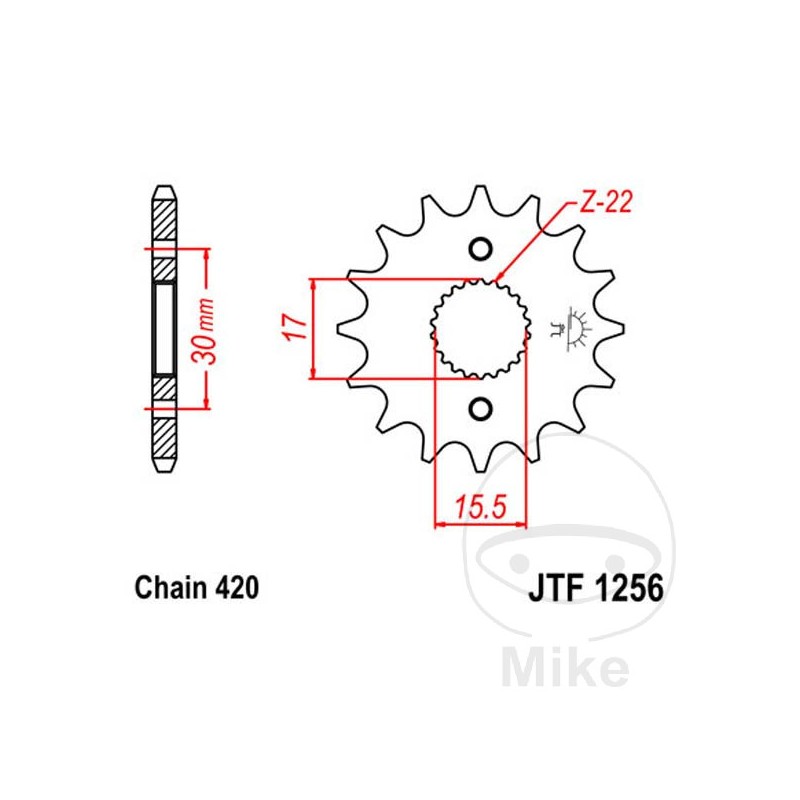 JT SPROCKETS Piñón transmisión engranaje fino 13T P-520 Ø15.5/17MM 726.11.18