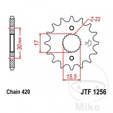 JT SPROCKETS Fine gear transmission pinion 13T P-520 Ø15.5/17MM 726.11.18