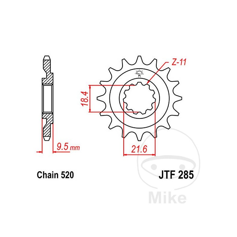 JT SPROCKETS Fine gear transmission pinion 14T 520 Ø18.4/21.6 726.11.27