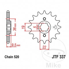 JT SPROCKETS coarse gear transmission pinion 13T P-520 6 Ø19/22MM 726.01.04