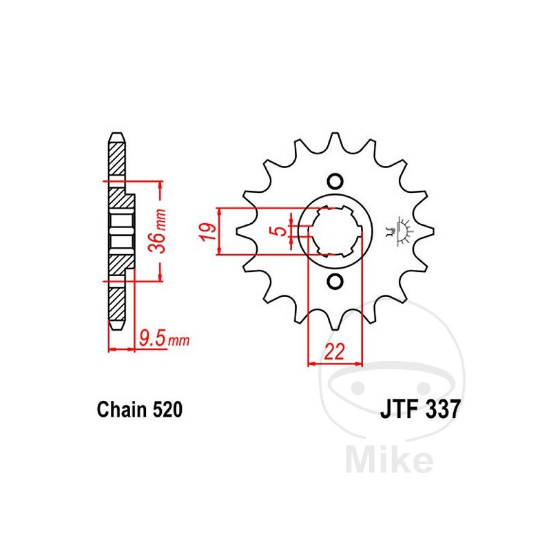 JT SPROCKETS coarse gear transmission pinion 13T P-520 6 Ø19/22MM 726.01.04