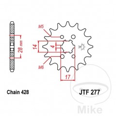 JT SPROCKETS Piñón transmisión engranaje grueso 14T P-428 4 Ø14/17MM 726.12.20