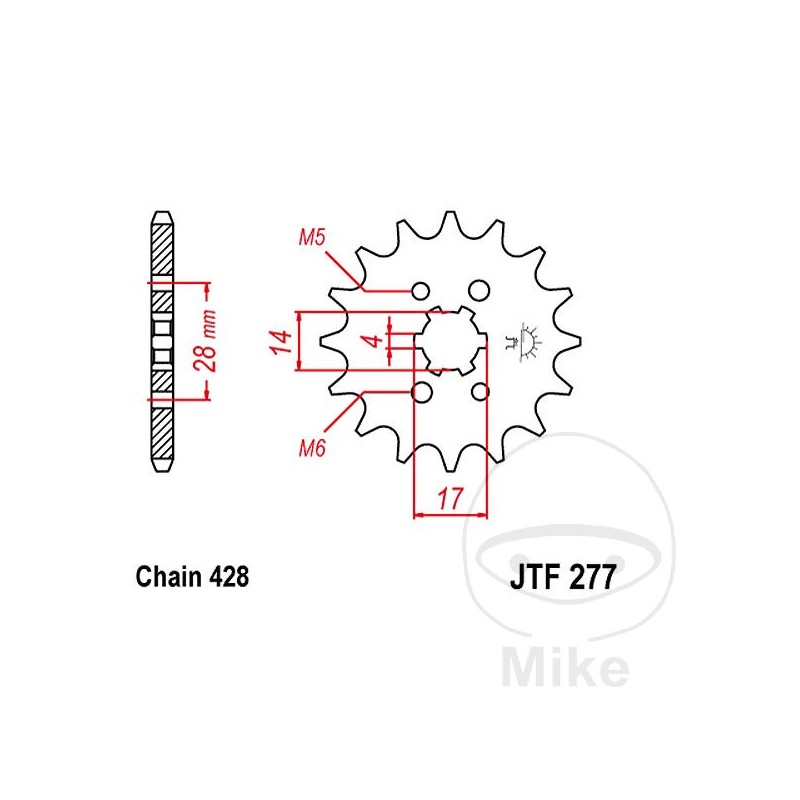 JT SPROCKETS Piñón transmisión engranaje grueso 13T 428 4 Ø14/17 726.12.10