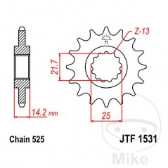 JT SPROCKETS Fine gear transmission pinion 15T 525 Ø21.7/25 726.12.66