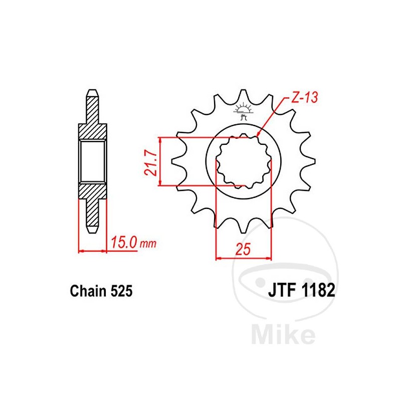 JT SPROCKETS Piñón transmisión engranaje fino 14T P-525 Ø22/25MM 726.02.50